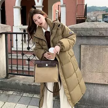 Женское зимнее пальто средней длины выше колена в корейском стиле свободного покроя из утолщенного хлопка в стиле колледжа S чёрный