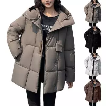 Женское зимнее пальто, теплая куртка с капюшоном, женские утепленные легкие пальто, женская верхняя одежда L чёрный