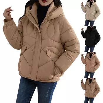 Женское зимнее пальто, теплая куртка с капюшоном, женские утепленные легкие пальто, женская верхняя одежда L бежевый