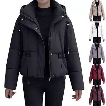 Женское зимнее пальто, теплая куртка с капюшоном, женские утепленные легкие пальто, женская верхняя одежда L чёрный