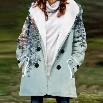 Женское зимнее пальто, теплое мохнатое пуховое пальто с капюшоном и пуговицами, куртка XXXL синий