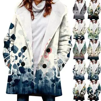 Женское зимнее пальто, теплое мохнатое пуховое пальто с капюшоном и пуговицами, куртка XXL