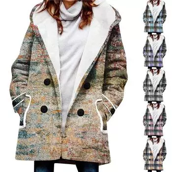 Женское зимнее пальто, теплое мохнатое пуховое пальто с капюшоном и пуговицами, куртка M розовый