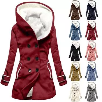 Женское зимнее пальто, теплое мохнатое пуховое пальто с капюшоном и пуговицами, куртка L бежевый