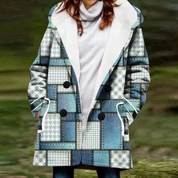 Женское зимнее пальто, теплое мохнатое пуховое пальто с капюшоном и пуговицами, куртка S коричневый