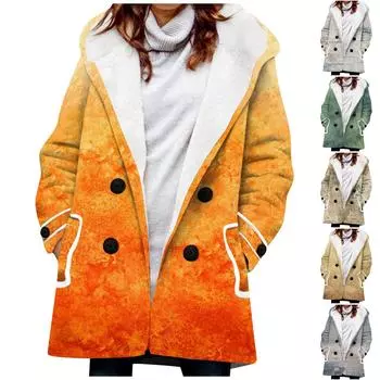 Женское зимнее пальто, теплое мохнатое пуховое пальто с капюшоном и принтом на пуговицах, куртка M темно-зеленого