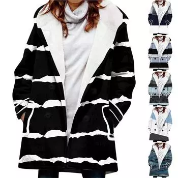 Женское зимнее пальто, теплое мохнатое пуховое пальто с капюшоном и принтом на пуговицах, куртка M белый