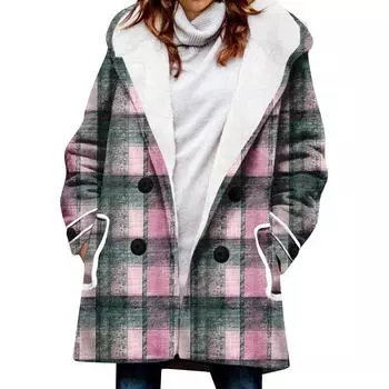 Женское зимнее пальто, теплое мохнатое пуховое пальто с капюшоном и пуговицами, куртка M розовый