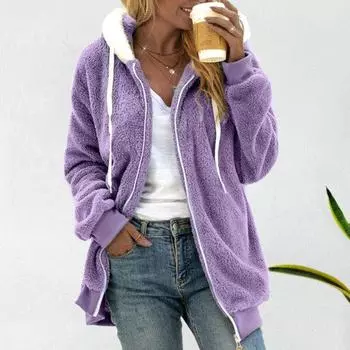 Женское зимнее пальто, толстое, мягкое, плюшевое, соответствующего цвета, на молнии, с длинным рукавом, морозостойкое, с капюшоном, на шнурке, женская уличная куртка M светло-серый