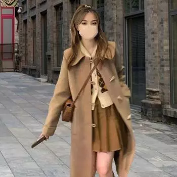 Женское зимнее пальто в деловом стиле с отложным воротником, однобортное, с роговыми пуговицами, средней длины, куртка для поездок на работу, однотонная, плотная S хаки