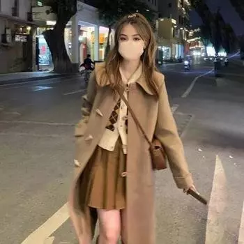 Женское зимнее пальто в деловом стиле с отложным воротником, однобортное, с роговыми пуговицами, средней длины S хаки