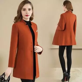 Женское зимнее пальто в деловом стиле с воротником-стойкой, однобортное, средней длины L красный