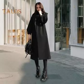 Женское зимнее пальто в деловом стиле с отложным воротником, на двух пуговицах, длиной до икры, куртка для поездок на работу, однотонная плотная верхняя одежда M чёрный