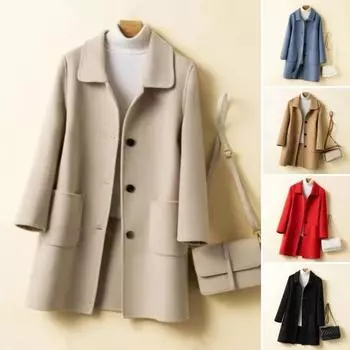 Женское зимнее пальто в деловом стиле с отложным воротником, однобортное, средней длины M чёрный