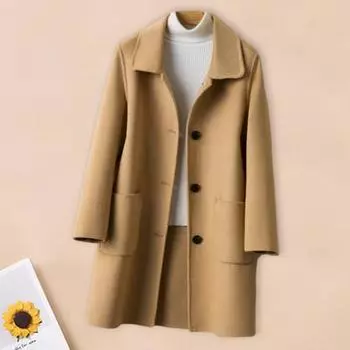 Женское зимнее пальто в деловом стиле с отложным воротником, однобортное, средней длины M красный