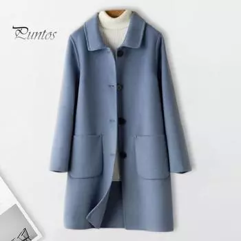 Женское зимнее пальто в деловом стиле с отложным воротником, однобортное пальто средней длины, куртка для поездок на работу, однотонная плотная верхняя одежда M верблюд