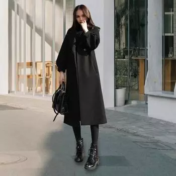 Женское зимнее пальто в деловом стиле с отложным воротником, на двух пуговицах, длиной до икры M красный