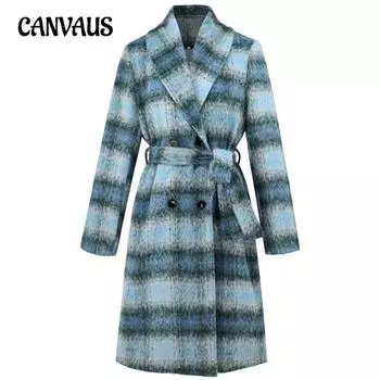 Женское зимнее пальто в стиле ретро с градиентом больших размеров, двубортное пальто средней длины в стиле темперамент S синий