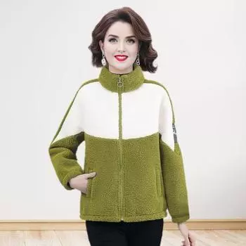 Женское зимнее пальто Yousheng из толстого флиса с цветными блоками, воротником-стойкой, застегивающимся на молнию, с длинными рукавами, верхняя одежда для защиты от холода, повседневная школьная куртка для активного отдыха M кофейный