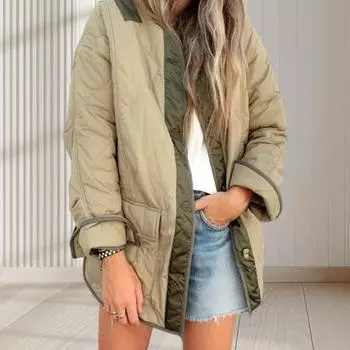 Женское зимнее пальто Yousheng с двойными карманами, свободная однобортная куртка средней длины для повседневной носки, подходящая по цвету S зелёный