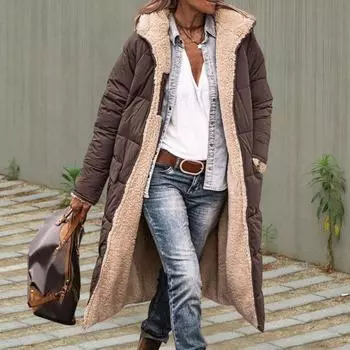 Женское зимнее пальто Yousheng с капюшоном и боковыми карманами, двухсторонняя приталенная куртка средней длины с застежкой-молнией, мягкая, повседневная верхняя одежда для активного отдыха M вино красного