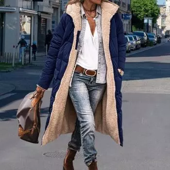 Женское зимнее пальто Yousheng с капюшоном, на подкладке из плюша, двухсторонняя, удобная верхняя одежда, теплое пальто средней длины с большим карманом и застежкой-молнией M светло-серый