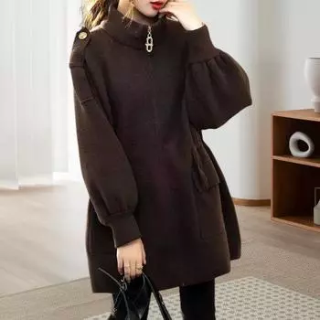 Женское зимнее пальто Yousheng с защитой шеи, воротником-стойкой, толстыми длинными рукавами и большими карманами, свободная однотонная застежка-молния, сохраняющая тепло, куртка для свиданий и отдыха на открытом воздухе M коричневый