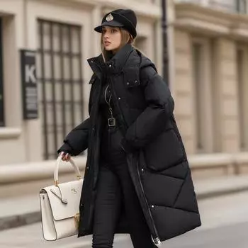 Женское зимнее пальто, женская однотонная повседневная длинная парка с капюшоном, женская длинная куртка выше колена с большим карманом для женщин, куртка M белый