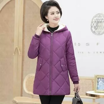 Женское зимнее пальто Женская парка Куртка средней длины с капюшоном Толстый бархатный теплый пуховый хлопковый утепленный пиджак XXXXXL чёрный