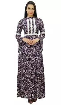 Женское зимнее платье макси из вискозы с принтом Bimba, длинное платье джилбаба 18 фиолетовый
