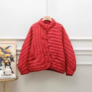 Женское зимнее повседневное женское свободное однотонное белое пуховое пальто из утиного пуха, легкая стеганая парка, верхняя одежда, женское однобортное пальто с воротником-стойкой XS абрикосовый