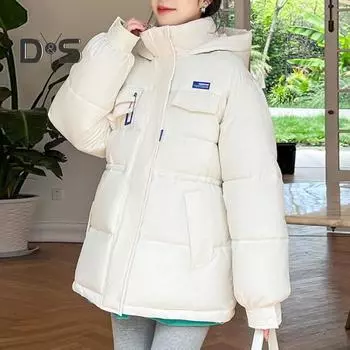 Женское зимнее пуховое пальто, утолщенное ветрозащитное морозостойкое пальто с капюшоном и карманами на молнии с узкой талией и длинными рукавами, свободная женская уличная куртка XL синий