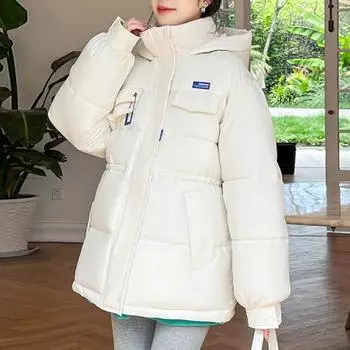 Женское зимнее пуховое пальто, утолщенное ветрозащитное морозостойкое пальто с капюшоном и карманами на молнии с узкой талией и длинными рукавами, свободная женская уличная куртка XL синий