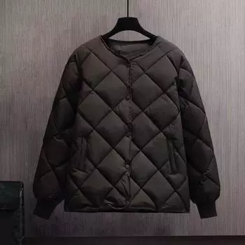 Женское зимнее пуховое пальто Yousheng с ромбовидной текстурой, толстыми карманами и длинными рукавами, однотонная однобортная куртка с эластичными манжетами S чёрный