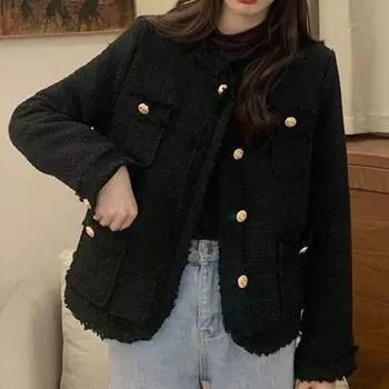 Женское зимнее сплошное пальто с круглым вырезом, повседневное короткое пальто с длинным рукавом S бежевый