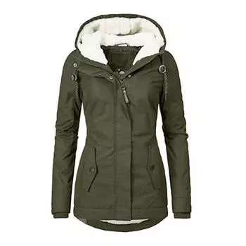 Женское зимнее стеганое пальто с капюшоном, теплая базовая куртка, верхняя одежда, пальто S армия зеленый