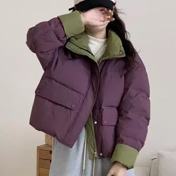 Женское зимнее свободное пальто из утолщенного хлопка в корейском стиле с воротником-стойкой S белый