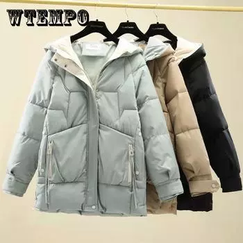 Женское зимнее свободное стеганое пальто средней длины с капюшоном XXL чёрный