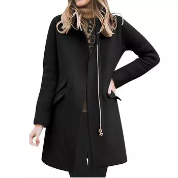 Женское зимнее теплое длинное пальто, классическое повседневное пальто с застежкой-молнией спереди L чёрный