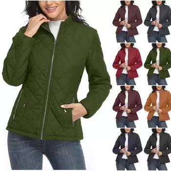 Женское зимнее теплое хлопковое пальто с длинным рукавом и воротником-стойкой в виде ромба, однотонная куртка L армия зеленый