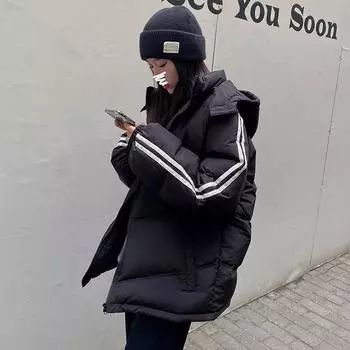 Женское зимнее теплое короткое пуховое хлопковое пальто, утепленная свободная повседневная куртка с капюшоном, верхняя одежда