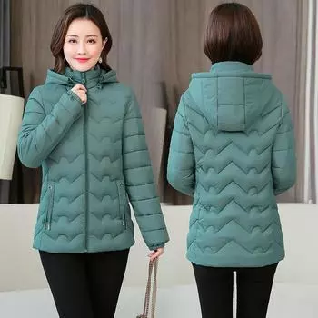 Женское зимнее теплое легкое хлопковое пальто среднего возраста, короткая куртка с капюшоном больших размеров, верхняя одежда XL чёрный