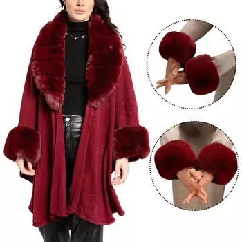 Женское зимнее теплое модное пальто платье рукава аксессуары искусственный кролик рекс плюшевые манжеты съемные чёрный