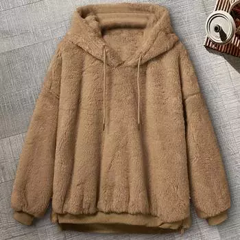 Женское зимнее теплое пальто с капюшоном и длинными рукавами, флисовая верхняя одежда, толстовка, пальто XL хаки