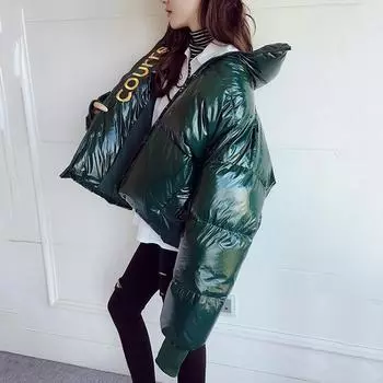 Женское зимнее теплое водонепроницаемое пальто, толстая парка с вышивкой, зимнее пальто, блестящая пуховая парка, свободная женская куртка большого размера S зелёный