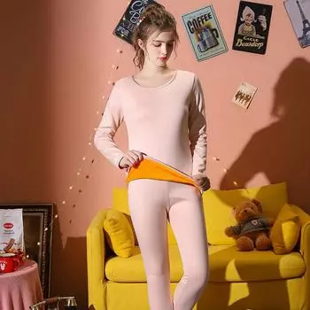 Женское зимнее термобельеПлюшевая утолщенная рубашка, топы, теплые осенние брюки, комплект из 2 предметов, женская одежда больших размеров M