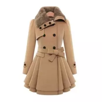 Женское зимнее тонкое длинное шерстяное пальто из шерпы, двубортное утепленное корейское кашемировое пальто, тренч в английском стиле S чёрный