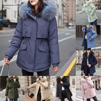 Женское зимнее утепленное и бархатное теплое повседневное пальто со шляпой XXL чёрный