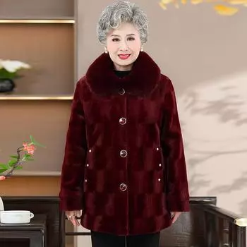 Женское зимнее утепленное плюшевое пальто для людей среднего и пожилого возраста, утепленная куртка для отдыха на снегу 4XL