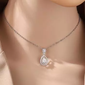 Женственное темпераментное ожерелье с подвеской в виде капли воды из белого циркона, модное, для свадьбы, вечеринки, серебристого цвета, с цепочкой, ювелирное изделие серебряный